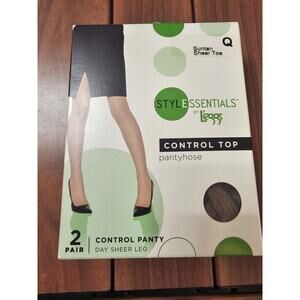 New 2 Pair Leggs Sheer Toe Style Essentials Control Top Pantyhose Q Suntan‎